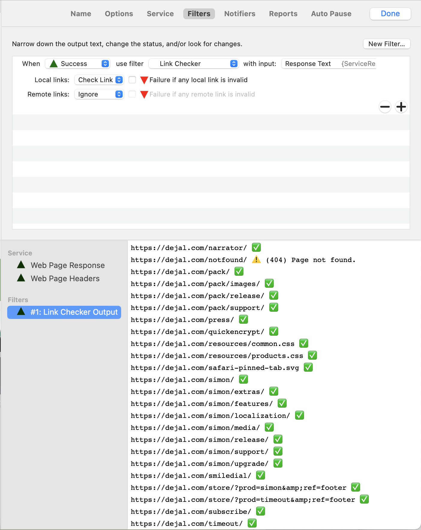 Link Checker filter